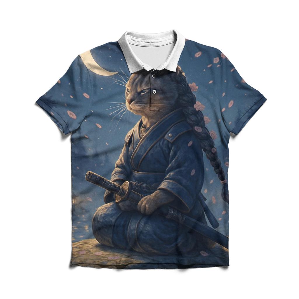 Starlit Samurai Cat premium cotton polo shirts