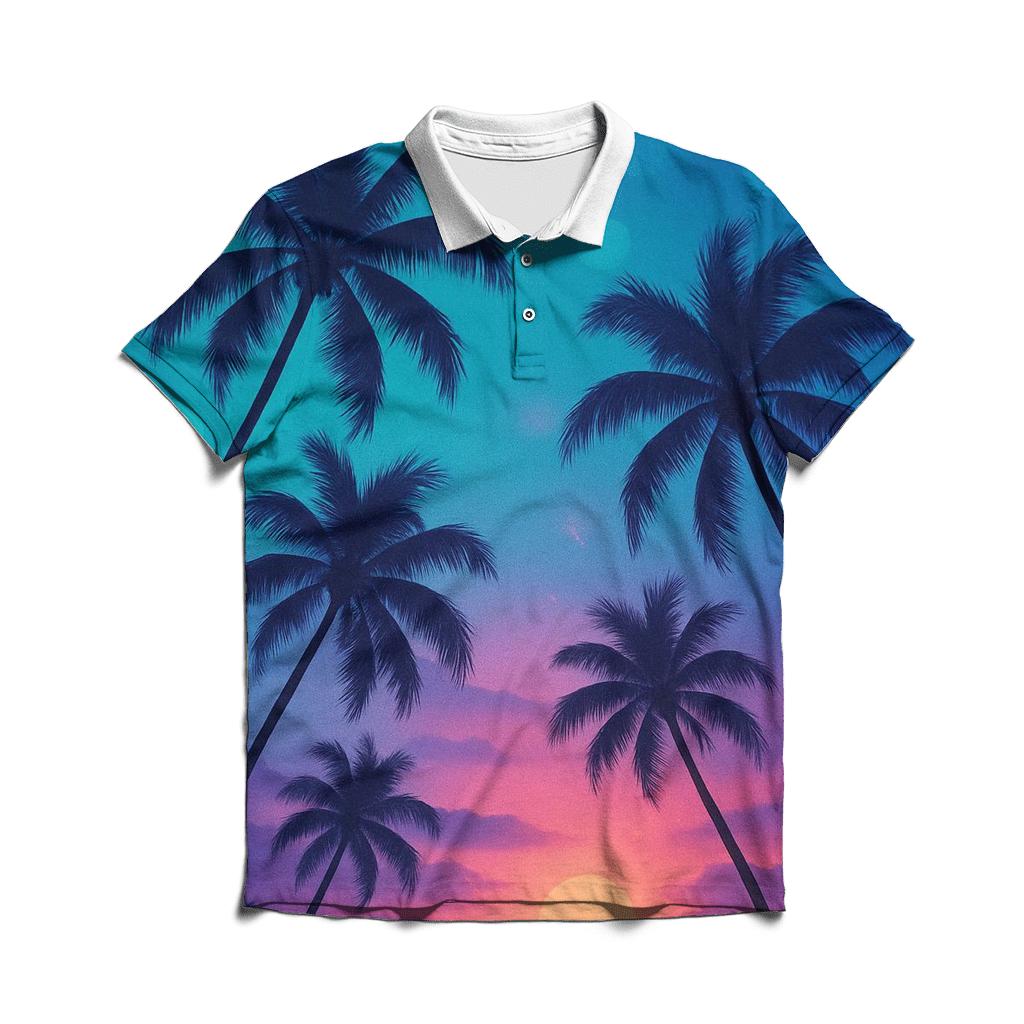 Aurora Palms At Twilight embroidered polo tops
