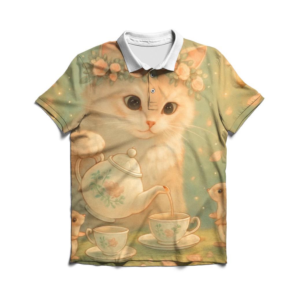 Tea Party Flower Crown Cat personalized polo shirts