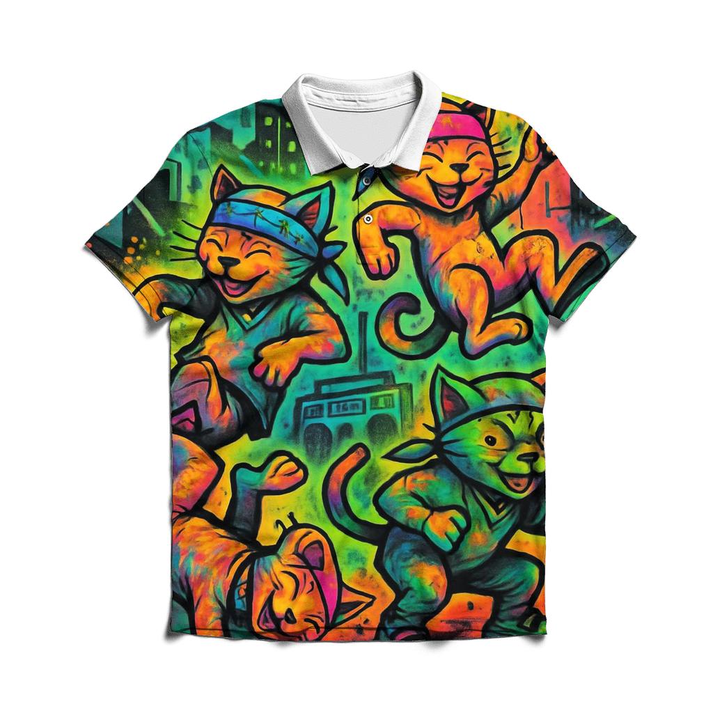Graffiti Block Party Cats branded logo polo shirts