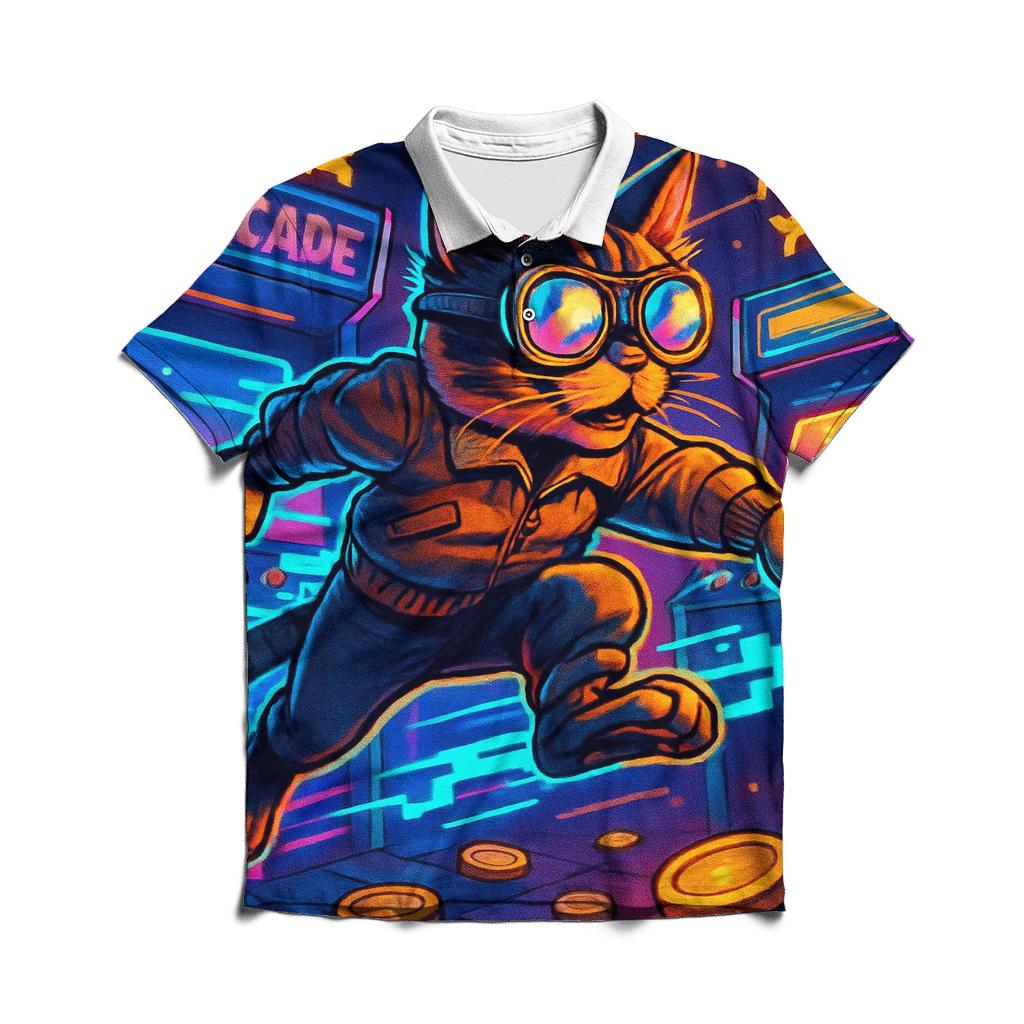 Retro Arcade Alley Cat embroidered polo tops