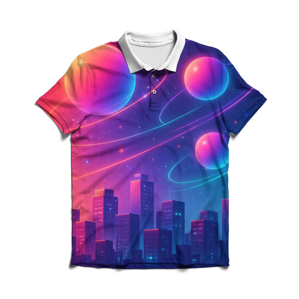 Coral Neon Orbit designer slim fit polos