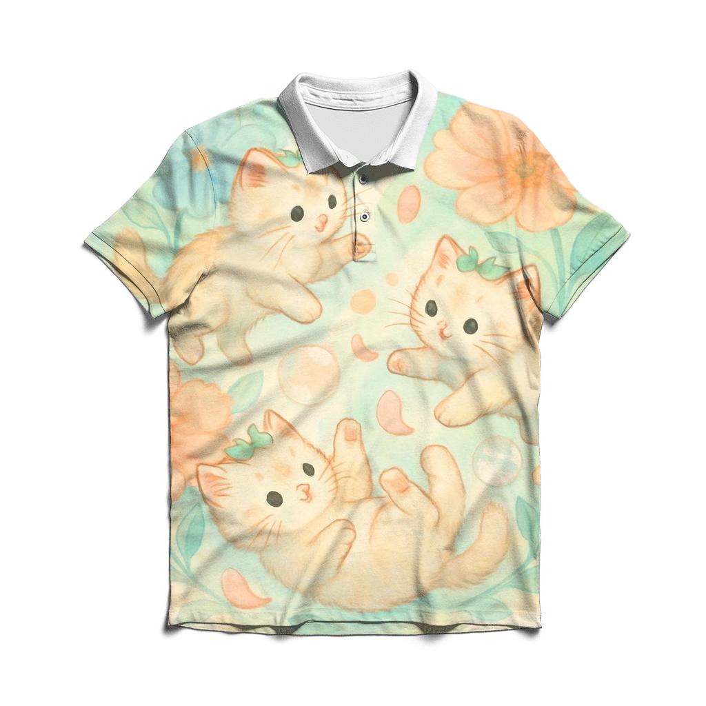Botanical Dream Kittens designer slim fit polos
