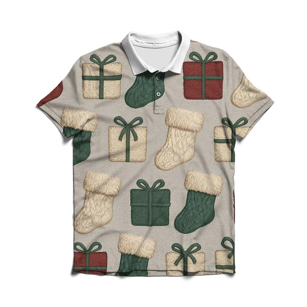 Christmas Stocking Alternating Motif On Light Gray Background stylish collar polo tees