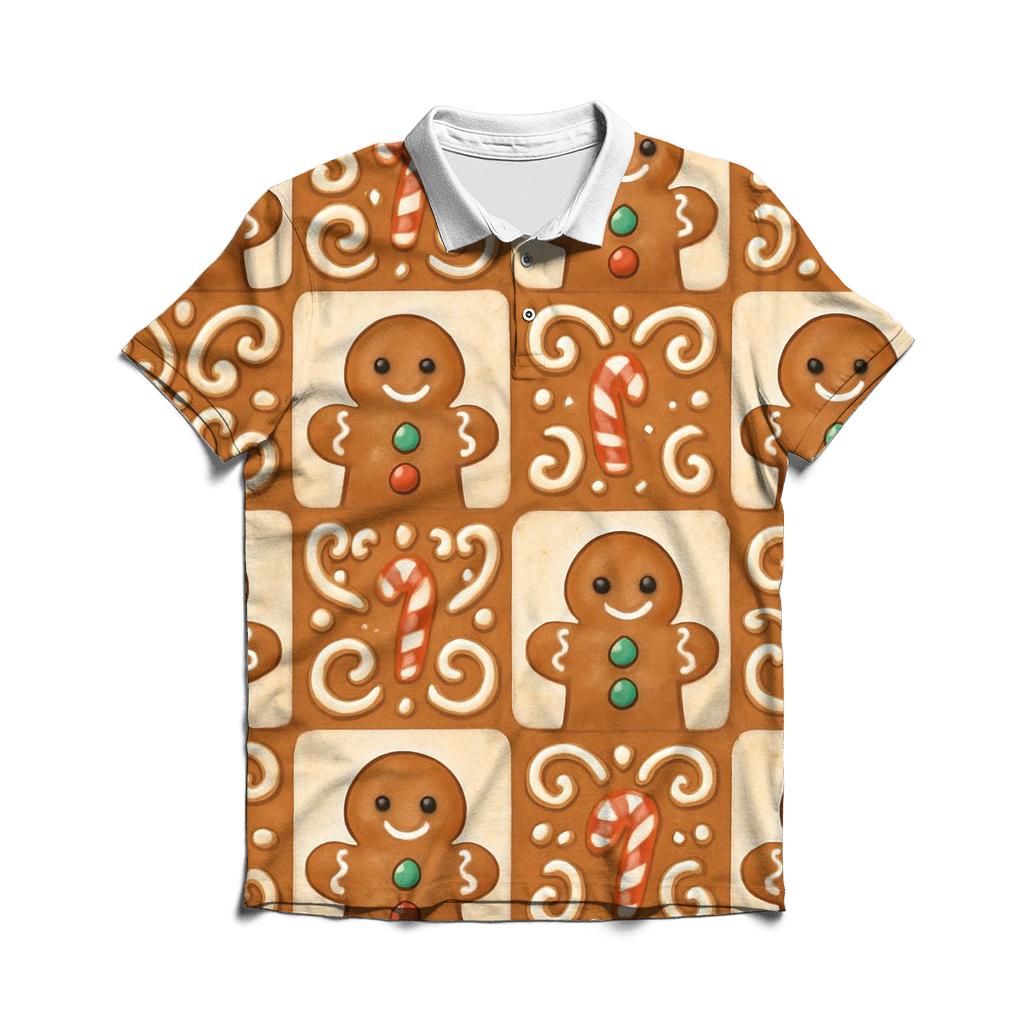 Gingerbread Man Tile On Cream Background custom polo shirts