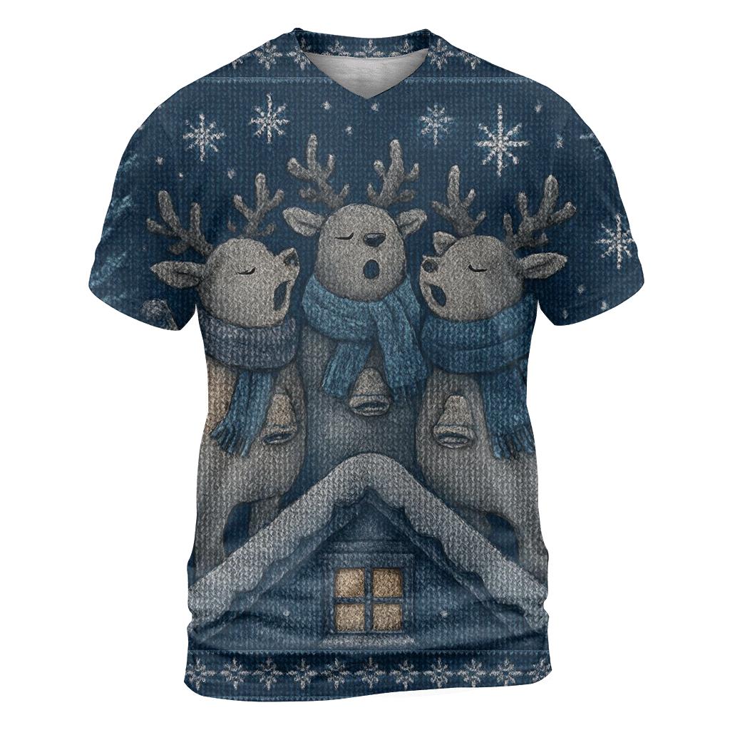 Starlit Reindeer Carolers creative print fashion shirts