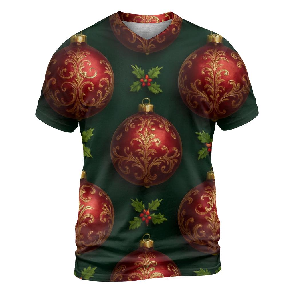 Crimson Ornament Grid On Dark Green Background designer pattern shirts