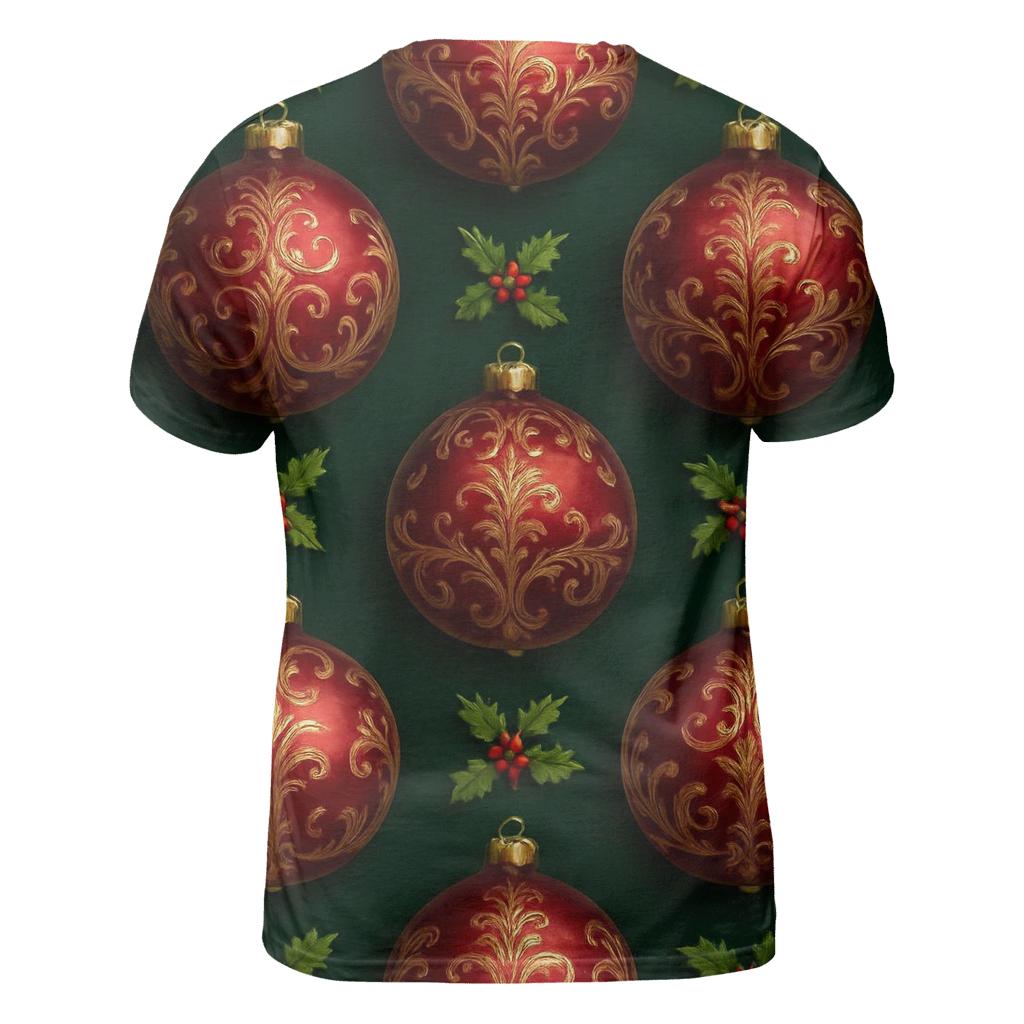Crimson Ornament Grid On Dark Green Background designer pattern shirts