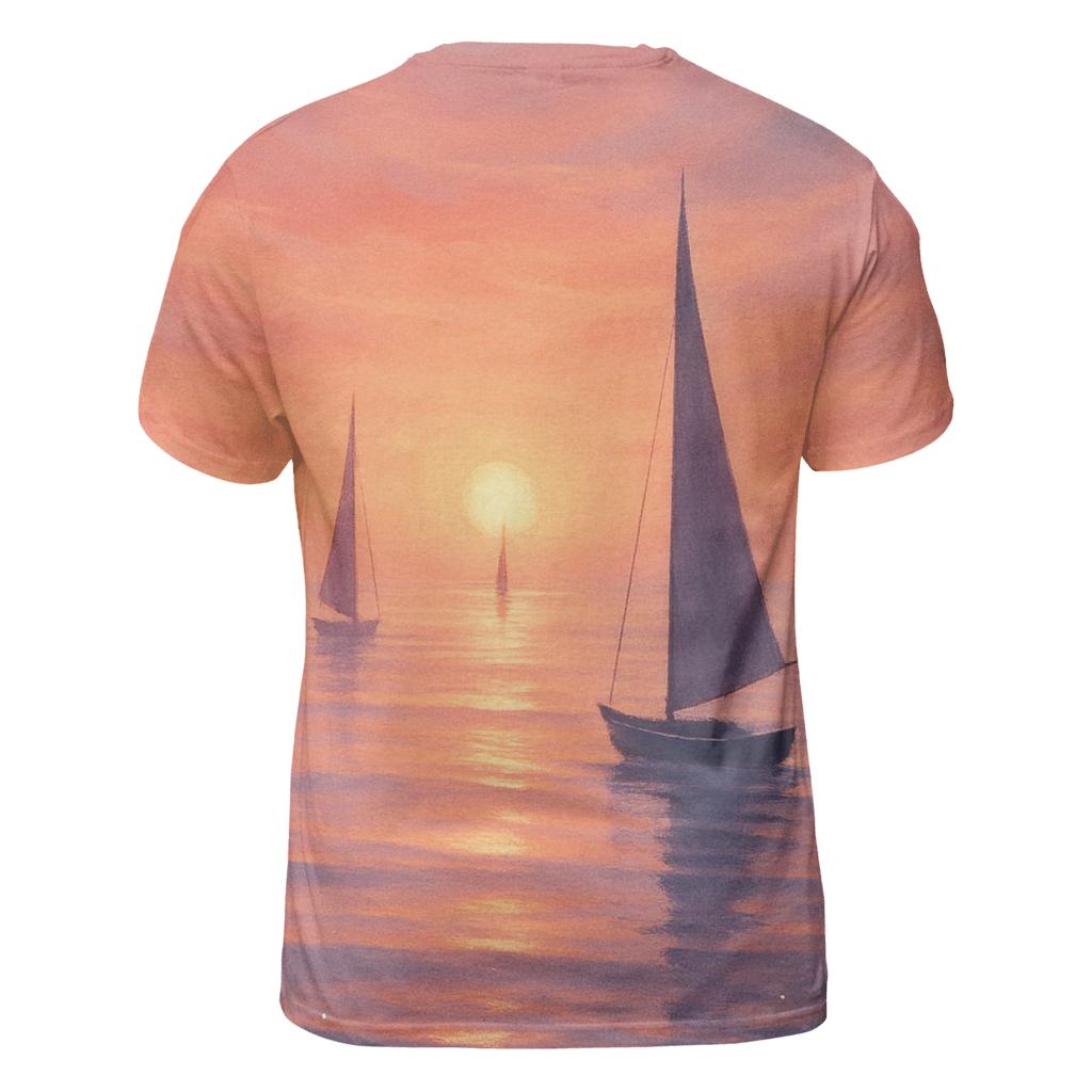 Crimson Harbor Dusk vibrant all-over design tees