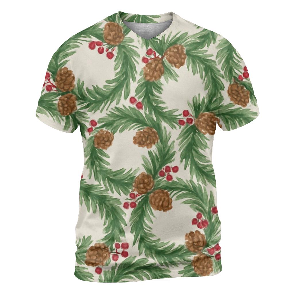 Evergreen Wreath Tessellation On Ivory Background statement graphic shirts