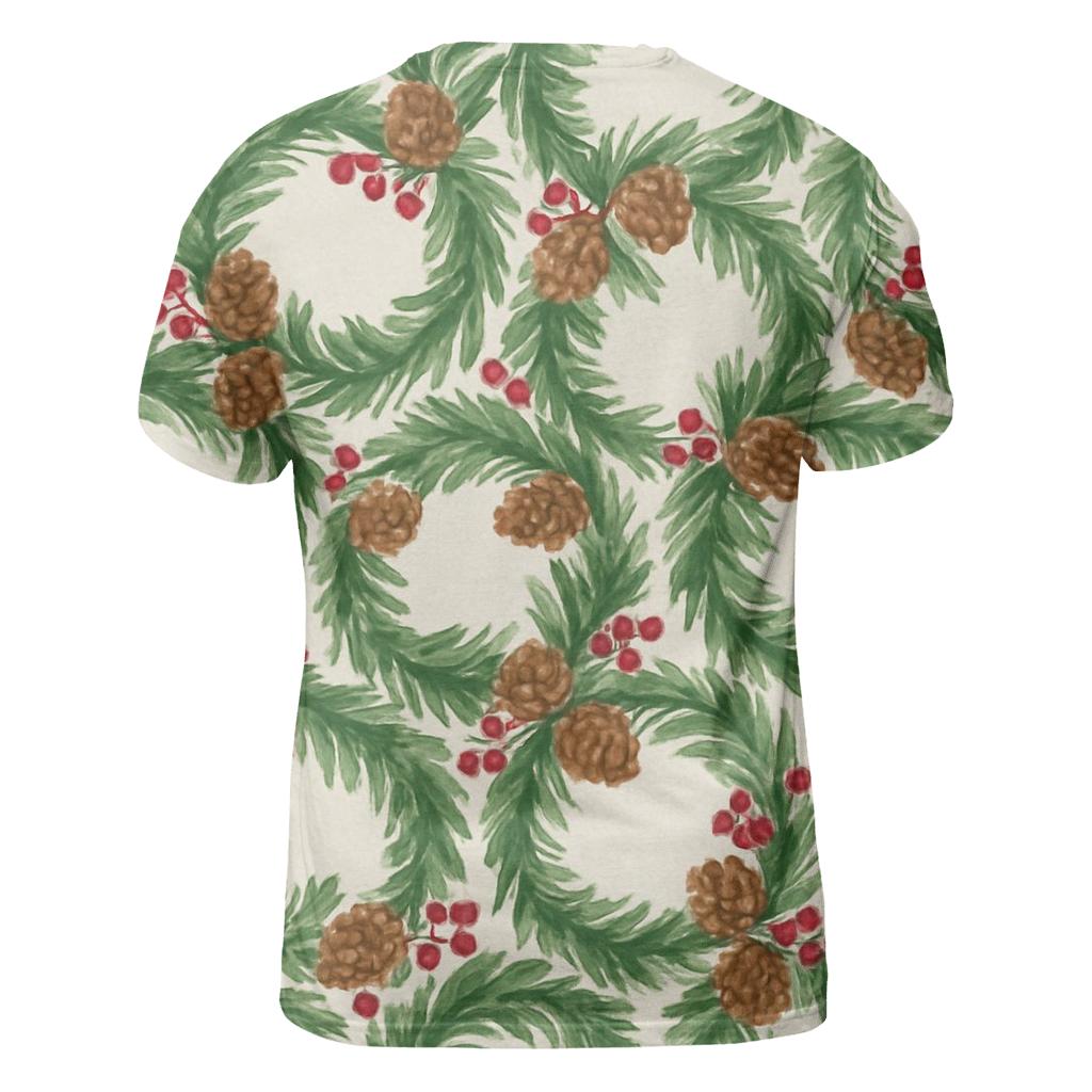 Evergreen Wreath Tessellation On Ivory Background statement graphic shirts