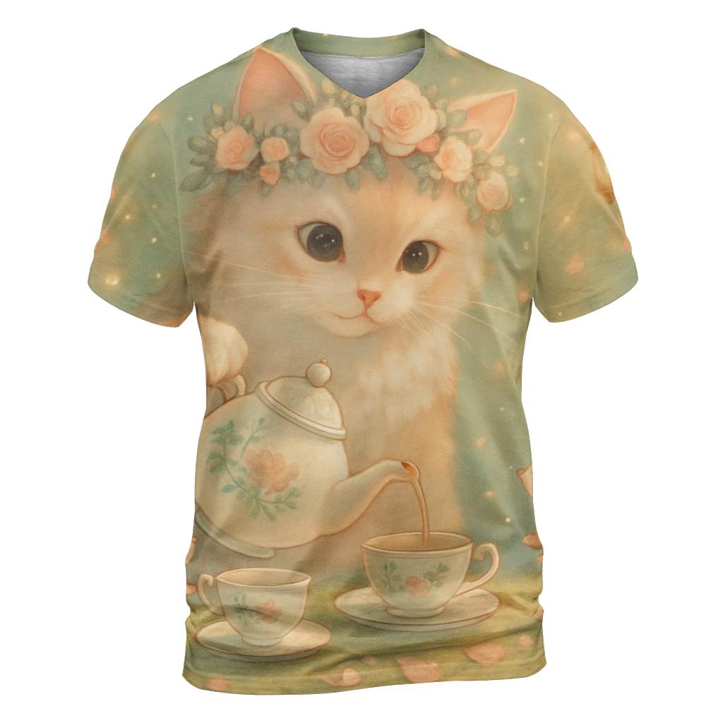 Tea Party Flower Crown Cat vibrant all-over design tees