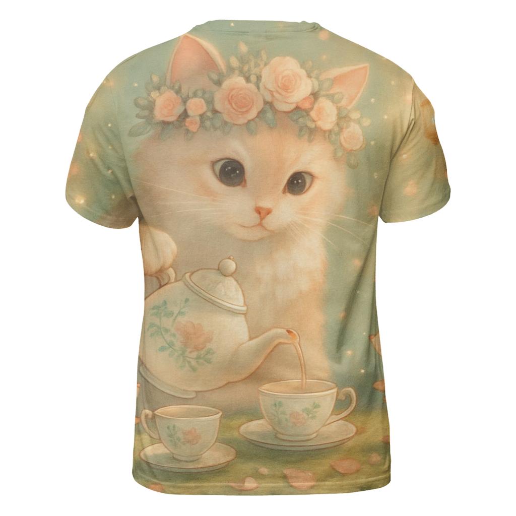 Tea Party Flower Crown Cat vibrant all-over design tees