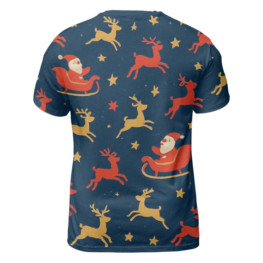 Santa Silhouette Scatter On Navy Blue Background statement graphic shirts