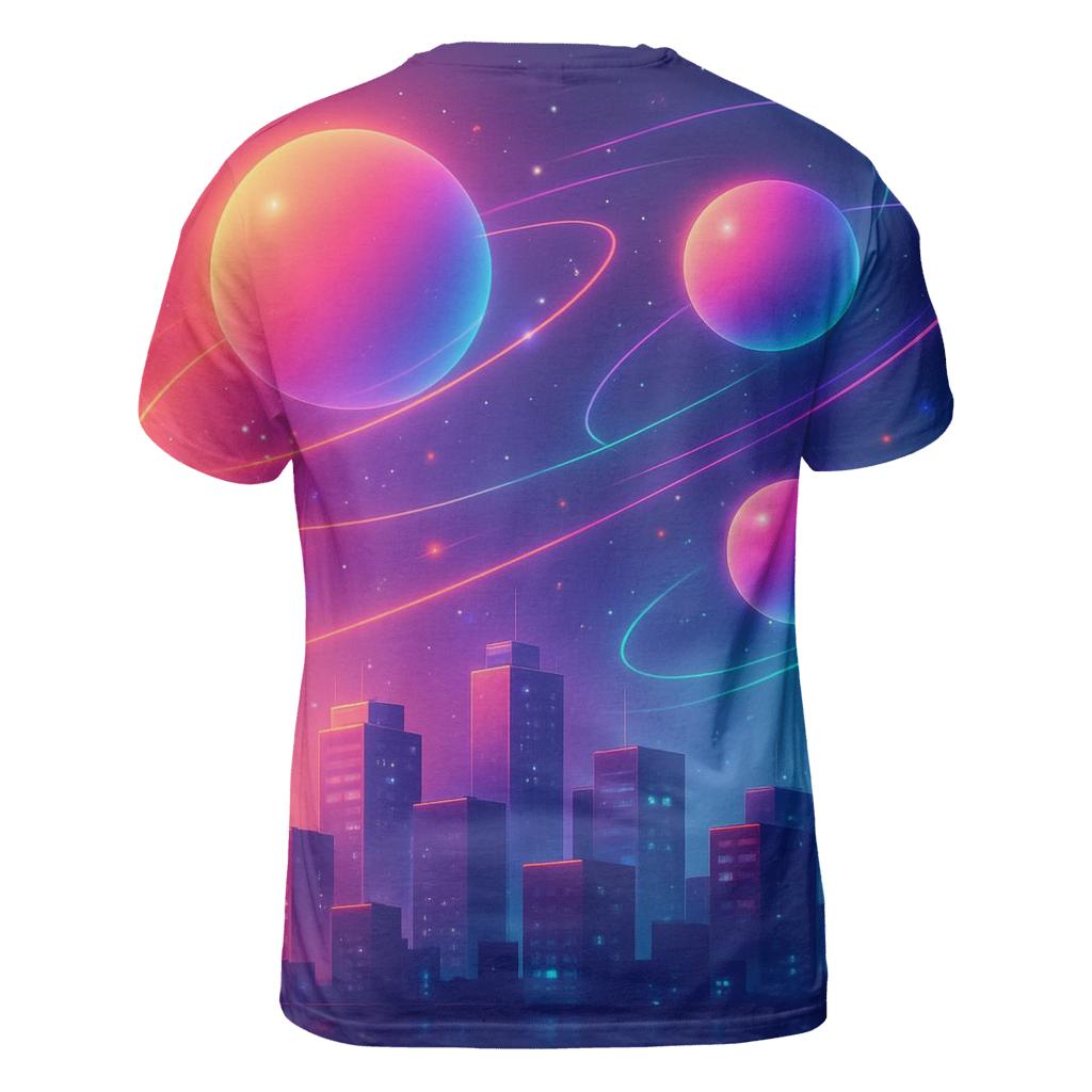 Coral Neon Orbit artistic all-over print tops