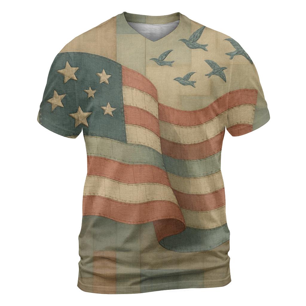 Abstract Patchwork Republic trendy printed shirt styles