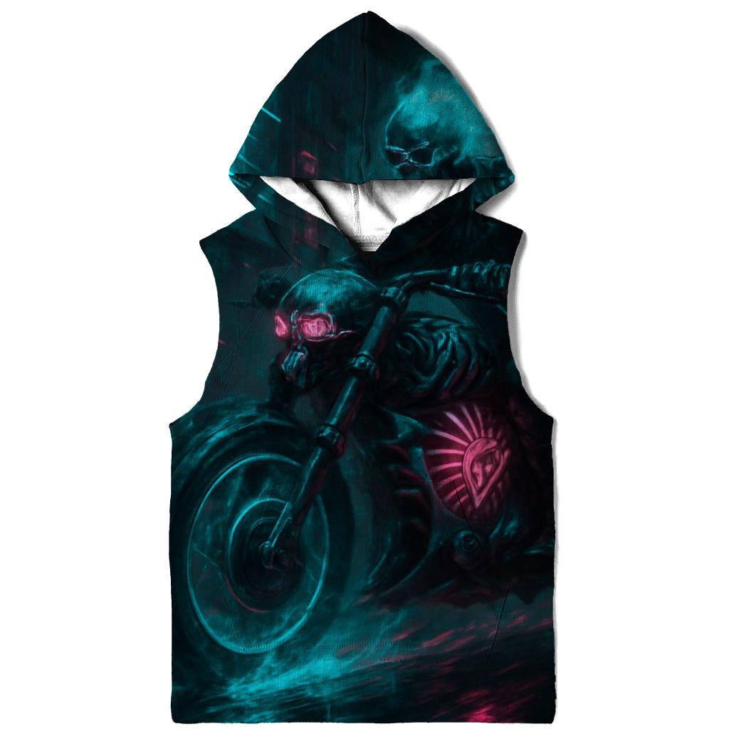 Spectral Rider Through Neon Ruins pullover hoodies