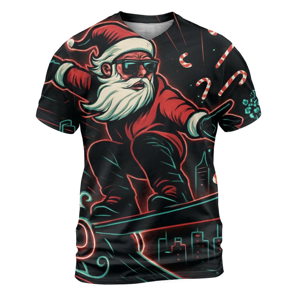 Streetwise Sleigh Rider Santa artistic all-over print tops