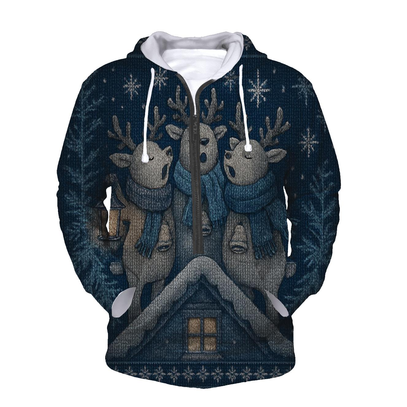 Starlit Reindeer Carolers designer hoodies