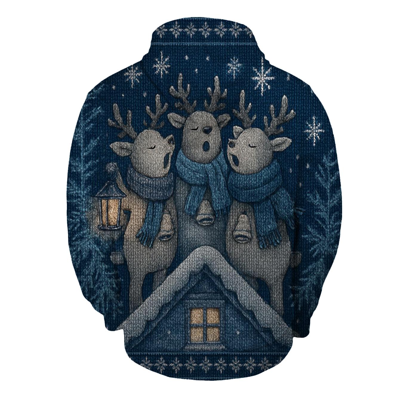 Starlit Reindeer Carolers designer hoodies