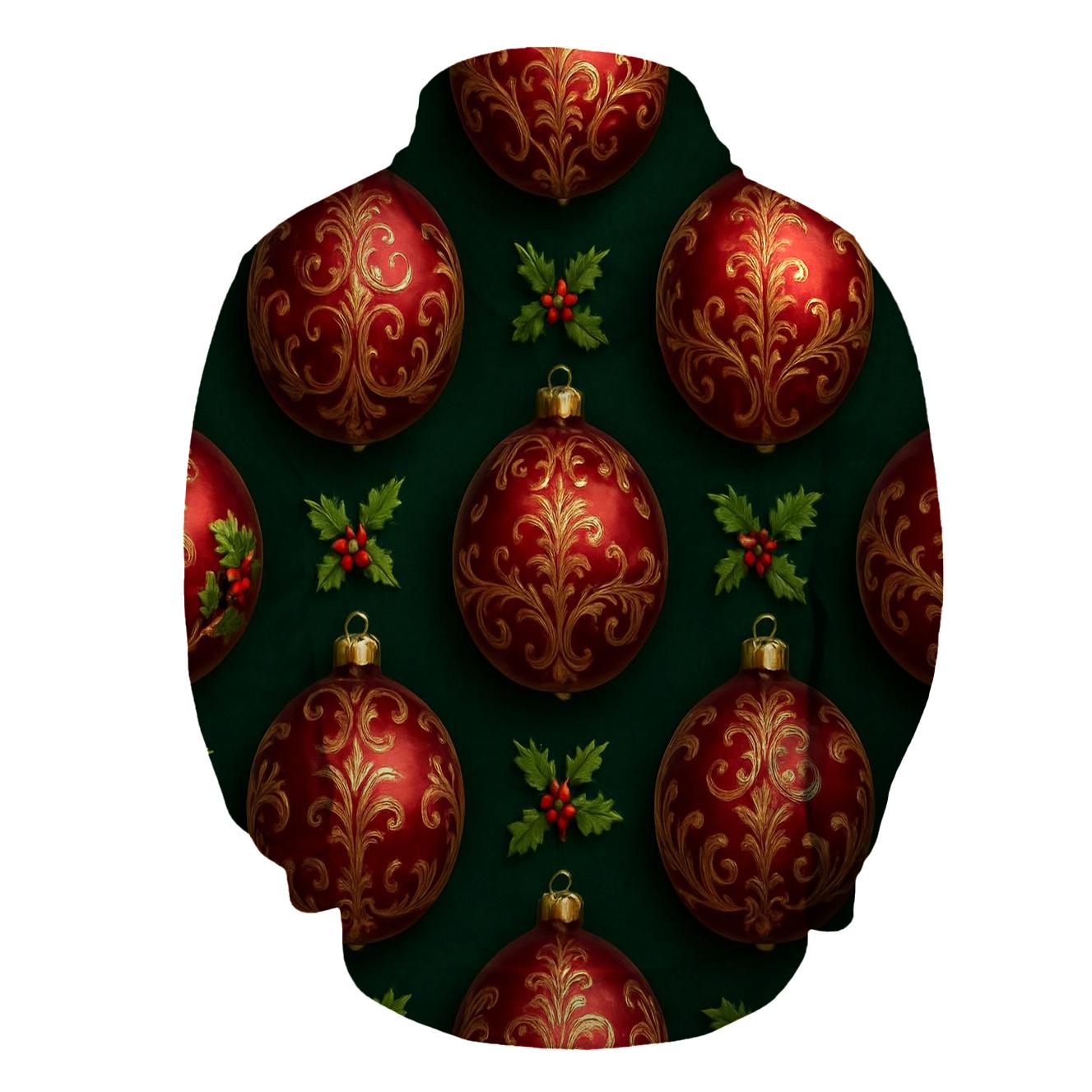 Crimson Ornament Grid On Dark Green Background embroidered hoodies