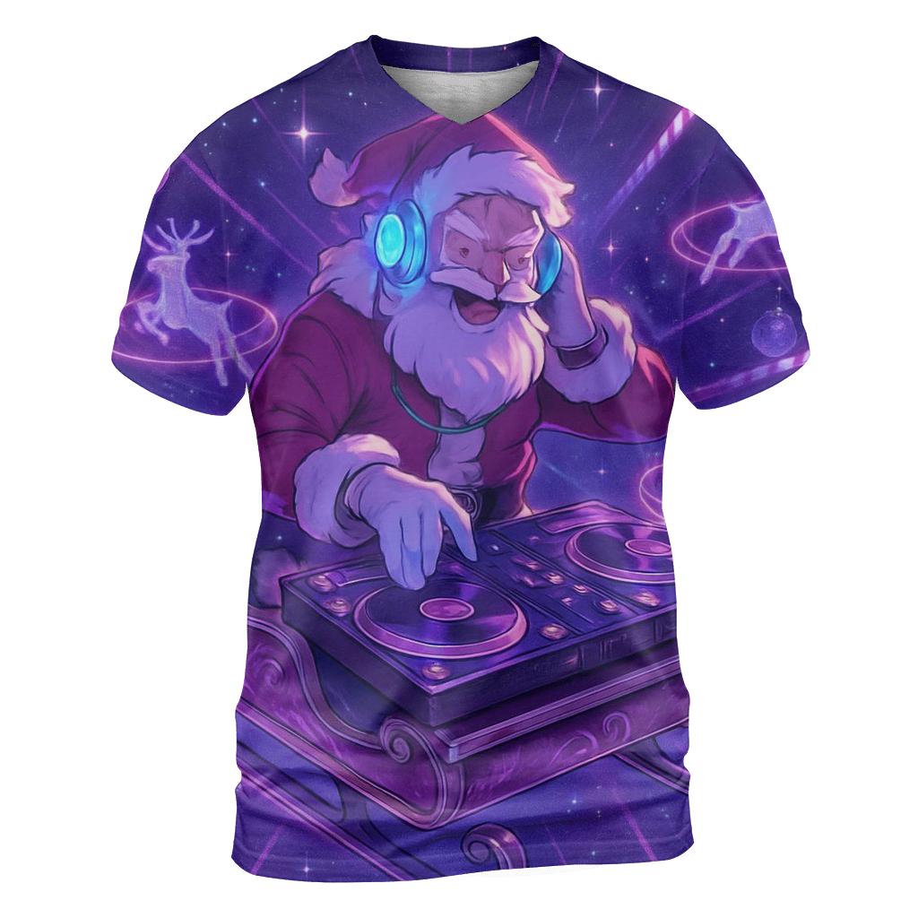Galactic DJ Santa artistic all-over print tops