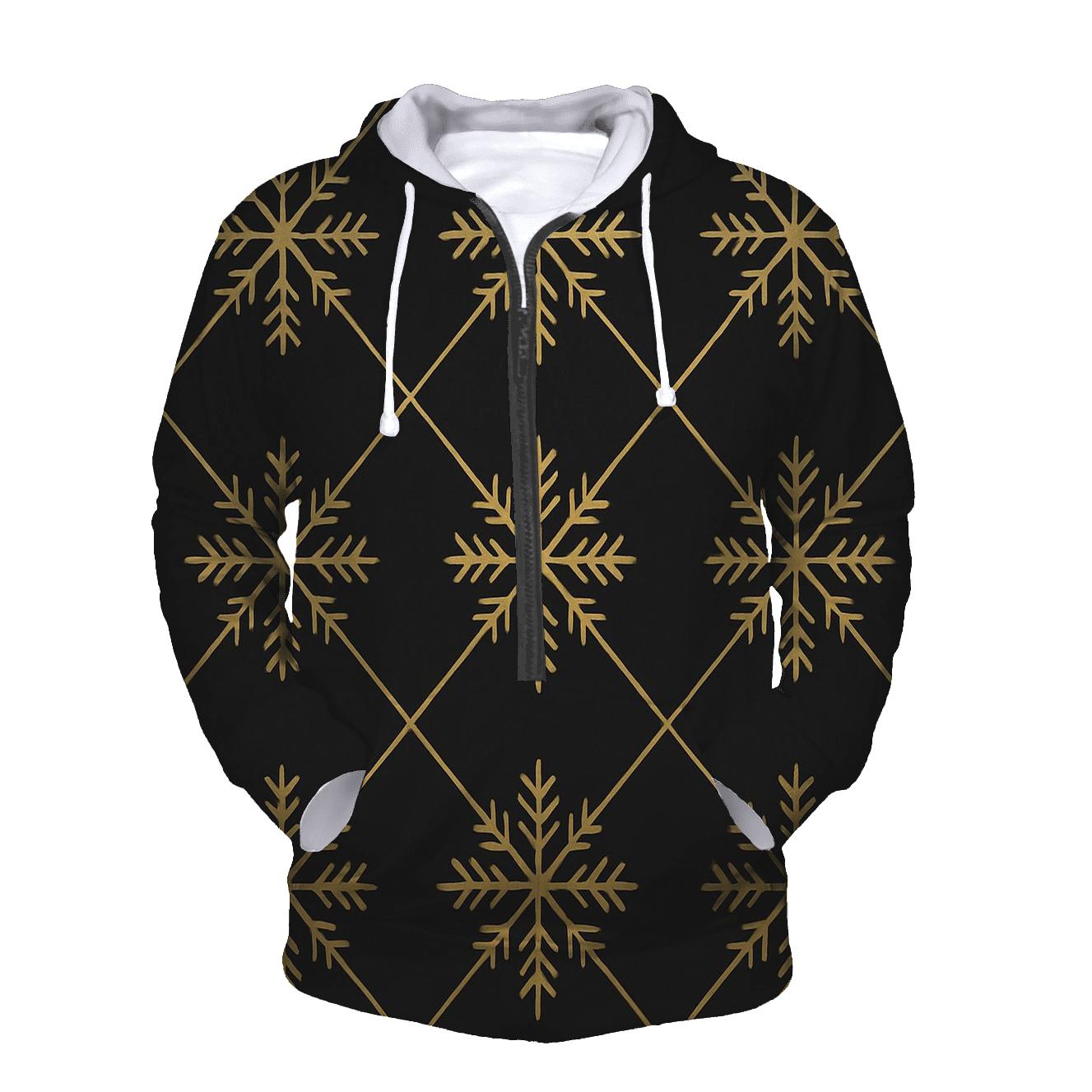 Gold Snowflake Lattice On Black Background heavyweight hoodies