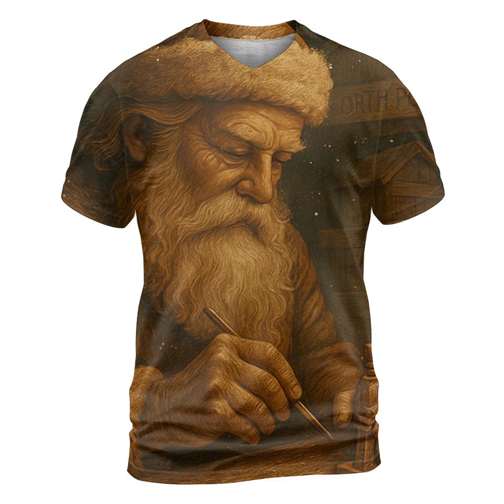 Heirloom Woodcarver Santa artistic all-over print tops