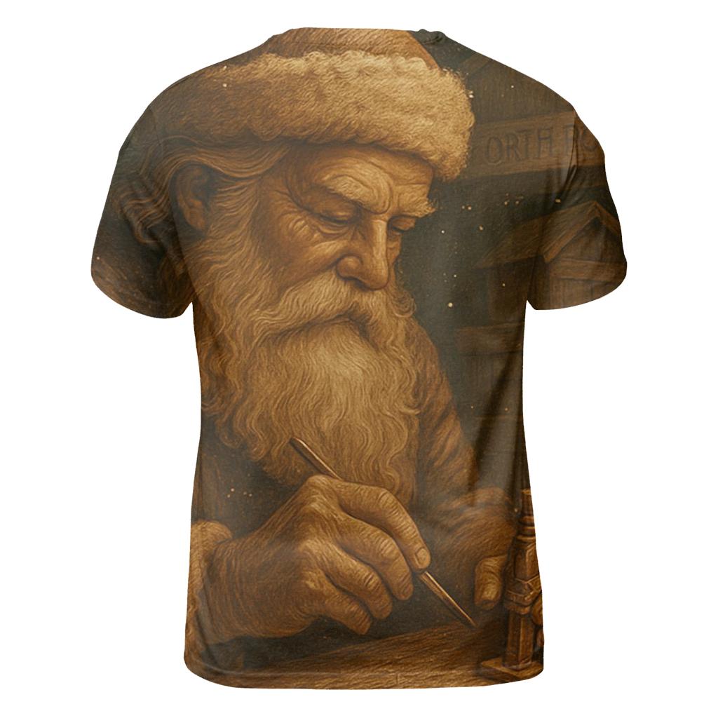 Heirloom Woodcarver Santa artistic all-over print tops