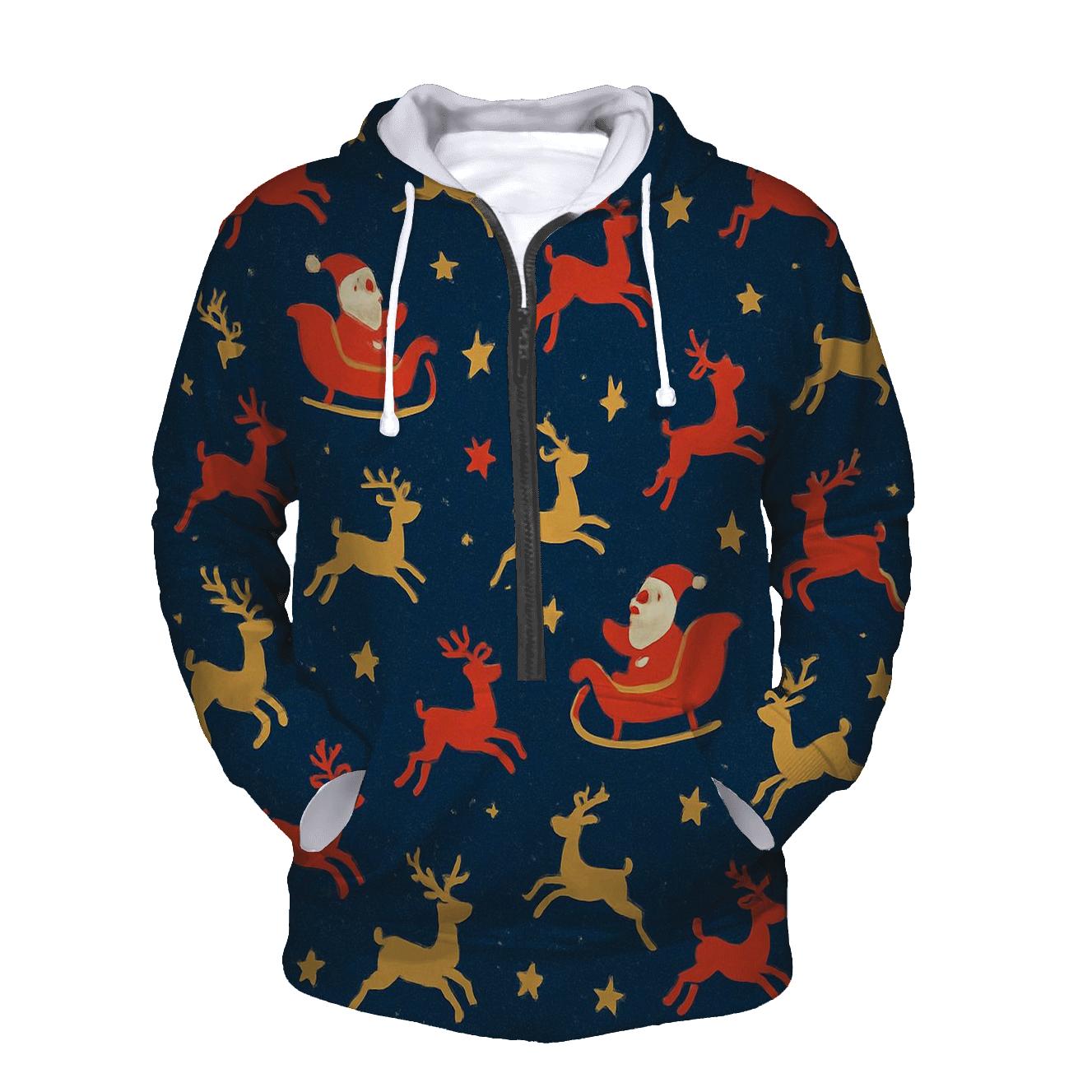 Santa Silhouette Scatter On Navy Blue Background zip-up hoodies