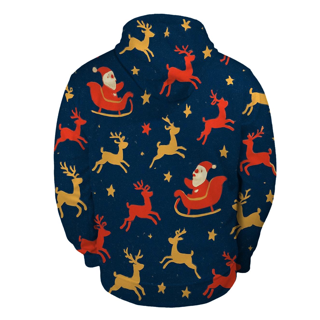 Santa Silhouette Scatter On Navy Blue Background zip-up hoodies