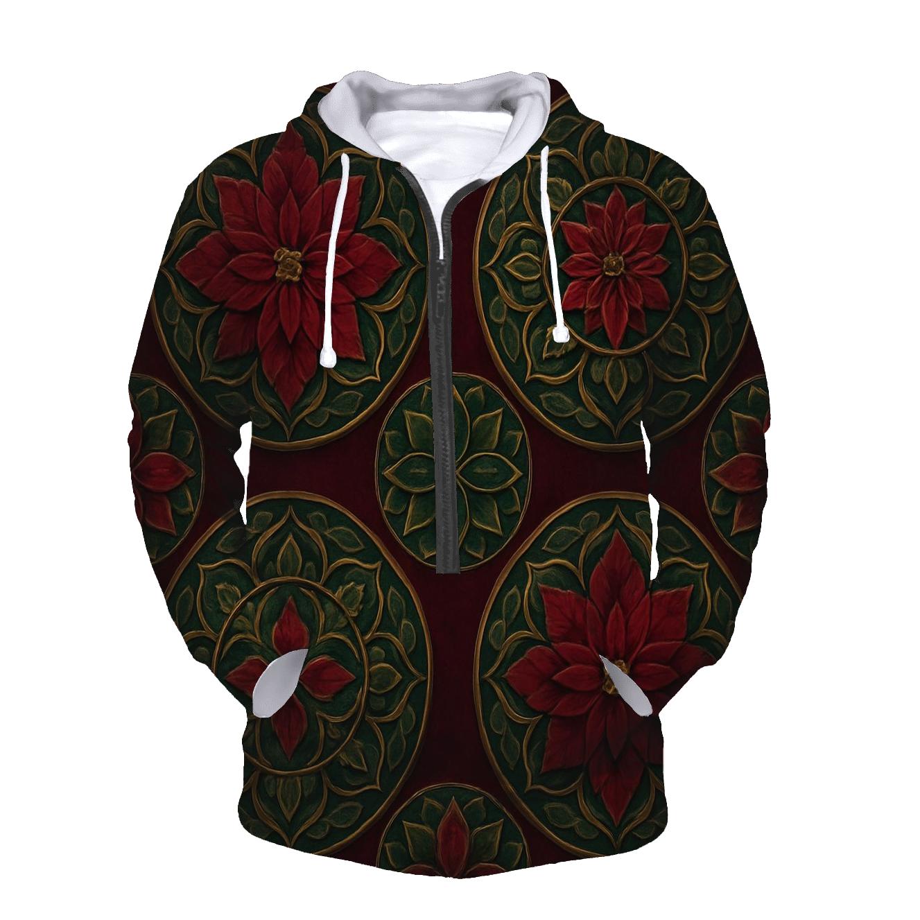 Poinsettia Concentric Array On Burgundy Background hoodie designs