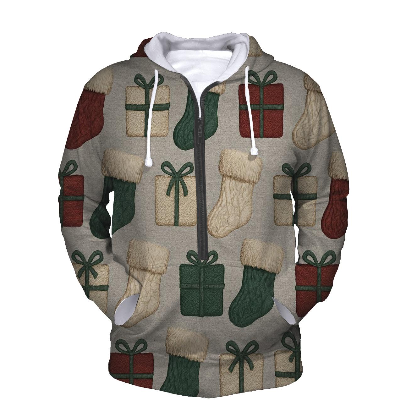 Christmas Stocking Alternating Motif On Light Gray Background graphic hoodies