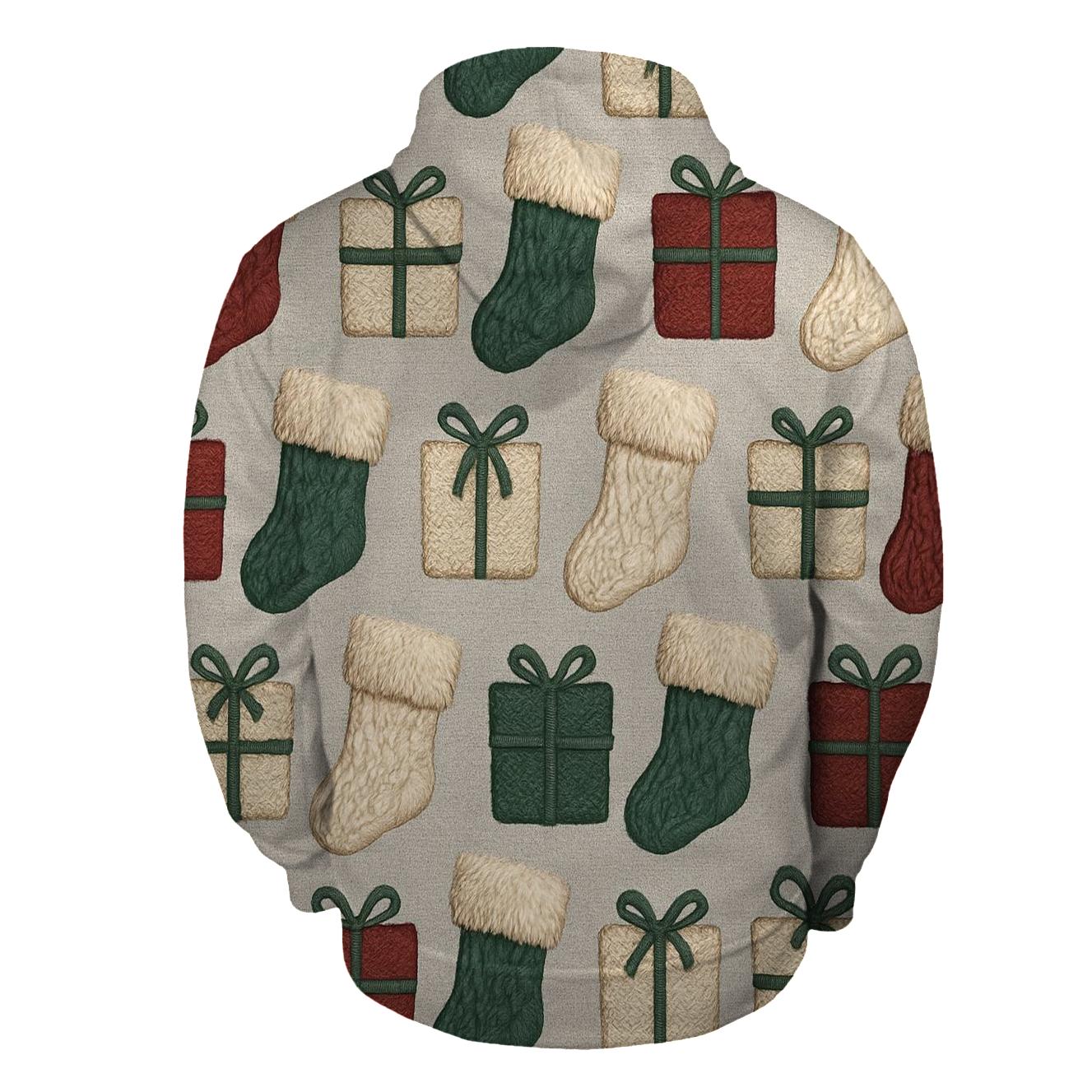 Christmas Stocking Alternating Motif On Light Gray Background graphic hoodies