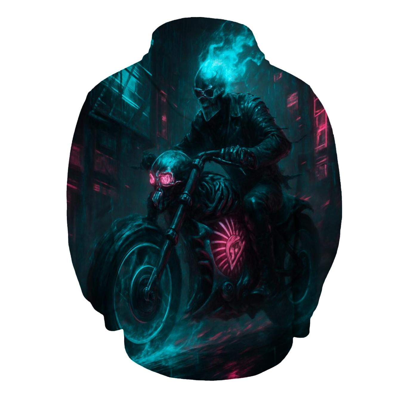 Spectral Rider Through Neon Ruins designer hoodies