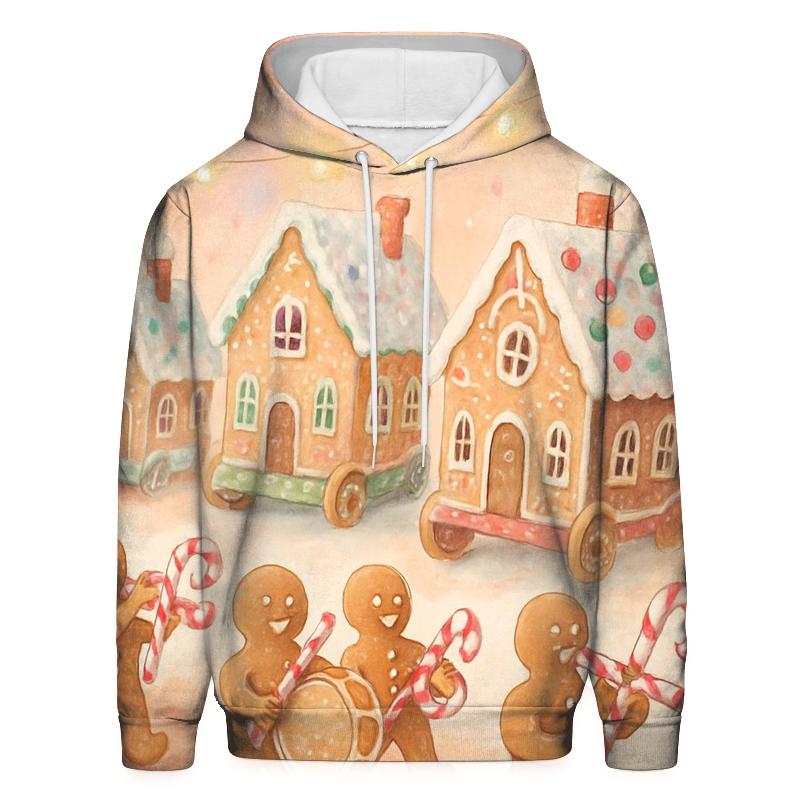 Gingerbread Village Parade printed hoodies