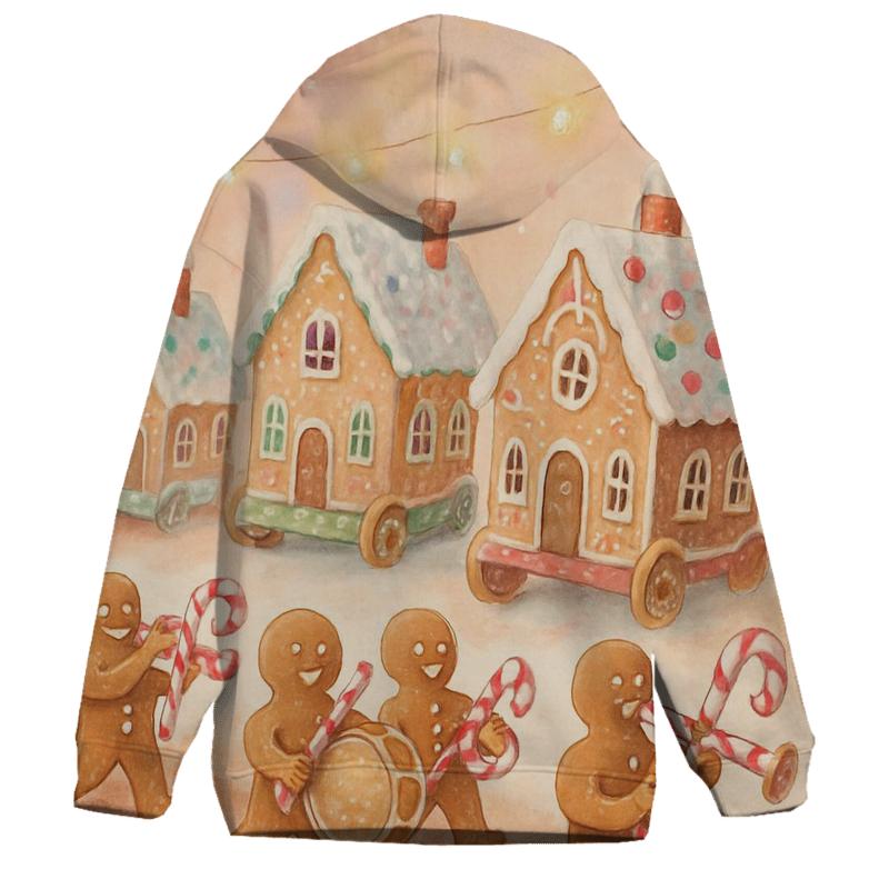 Gingerbread Village Parade printed hoodies