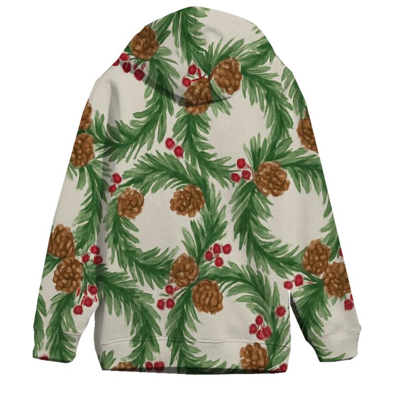 Evergreen Wreath Tessellation On Ivory Background hoodies fashion