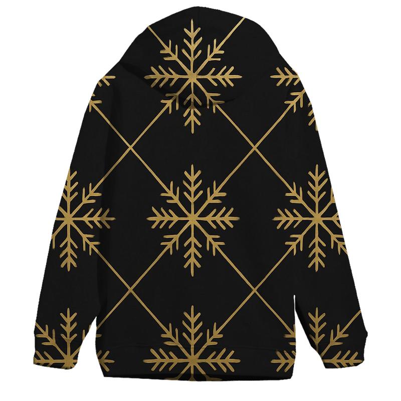 Gold Snowflake Lattice On Black Background zip-up hoodies