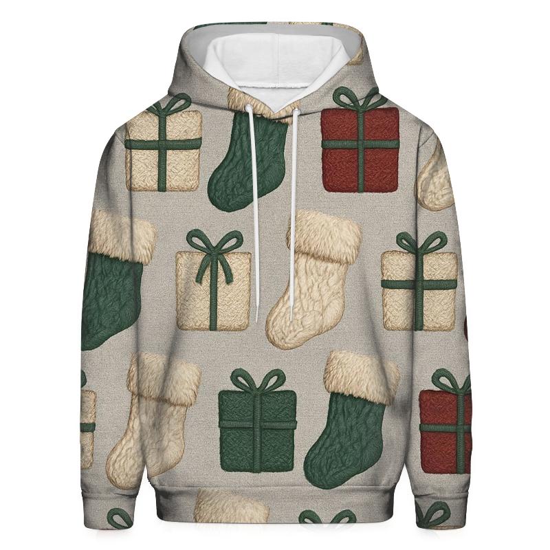 Christmas Stocking Alternating Motif On Light Gray Background pullover hoodies