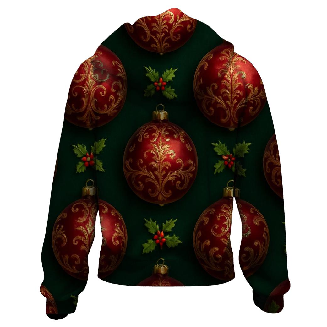 Crimson Ornament Grid On Dark Green Background hoodie trends