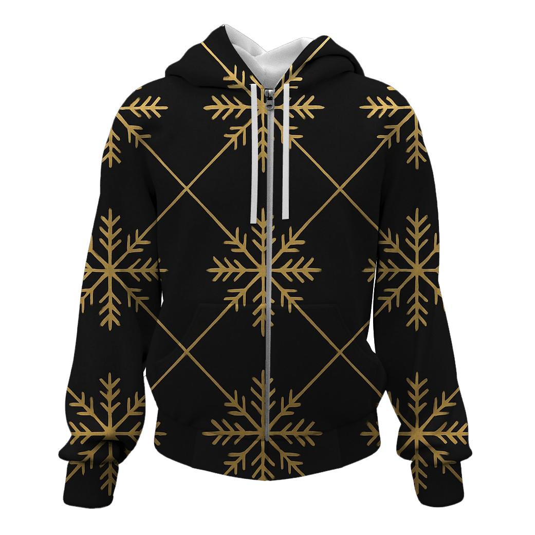 Gold Snowflake Lattice On Black Background graphic hoodies