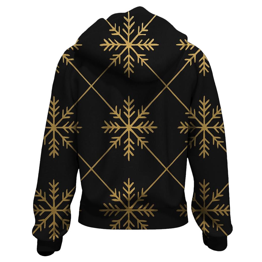 Gold Snowflake Lattice On Black Background graphic hoodies