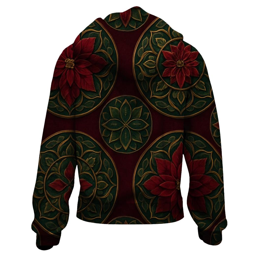 Poinsettia Concentric Array On Burgundy Background zip-up hoodies