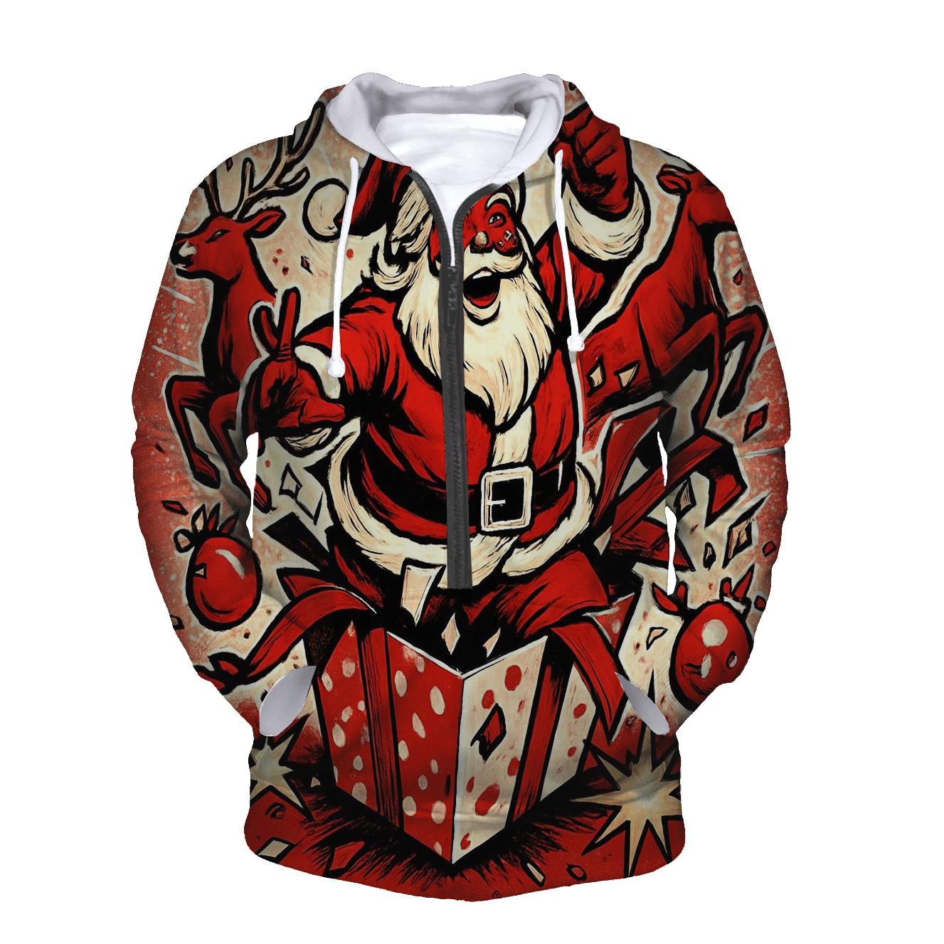 Retro Comic Rampage Santa graphic hoodies