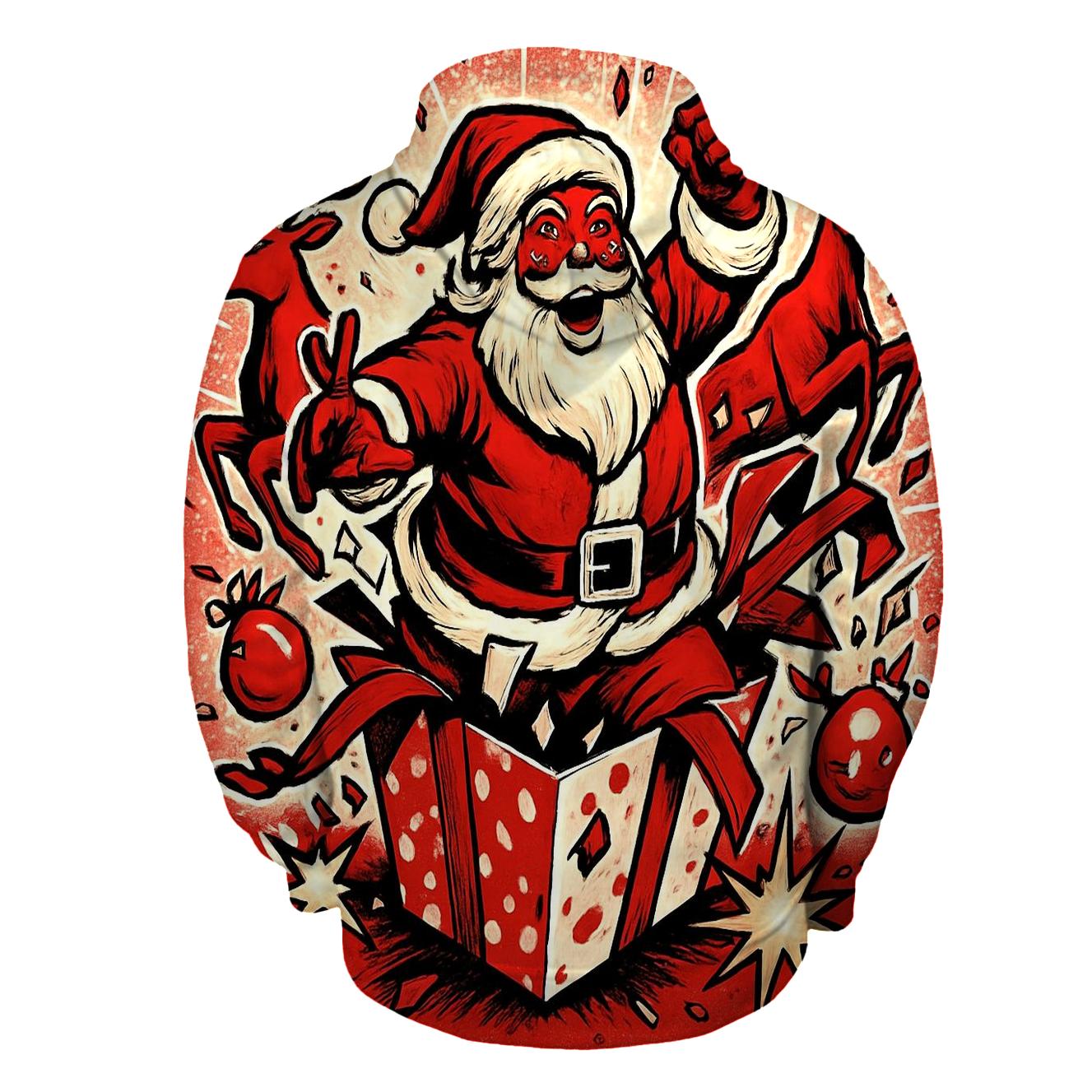 Retro Comic Rampage Santa graphic hoodies