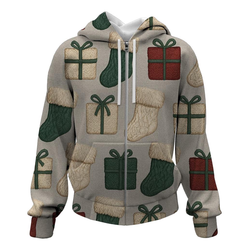 Christmas Stocking Alternating Motif On Light Gray Background premium hoodies