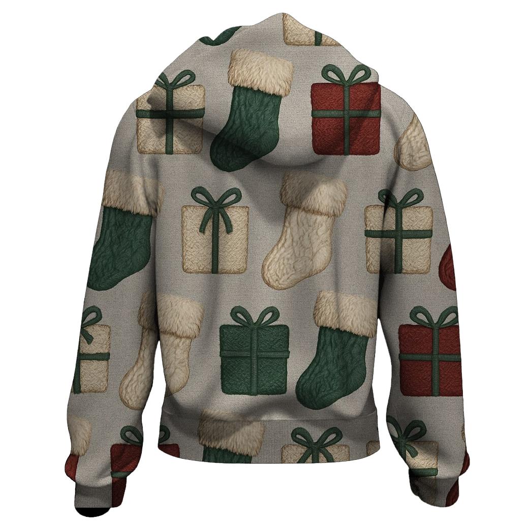 Christmas Stocking Alternating Motif On Light Gray Background premium hoodies
