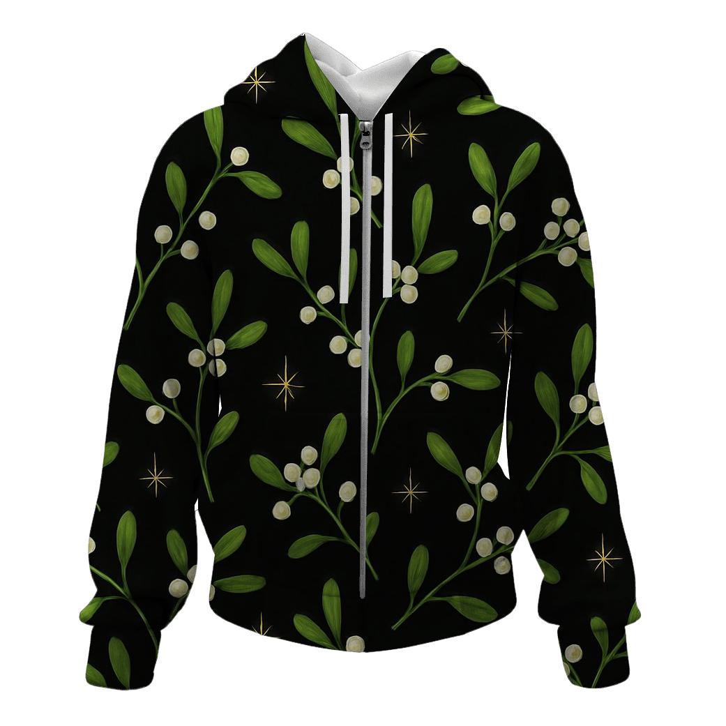 Mistletoe Rhythm Scatter On Black Background lightweight hoodies