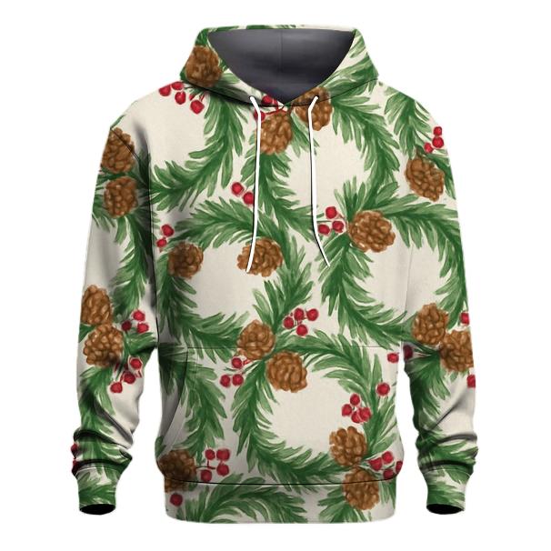 Evergreen Wreath Tessellation On Ivory Background premium hoodies